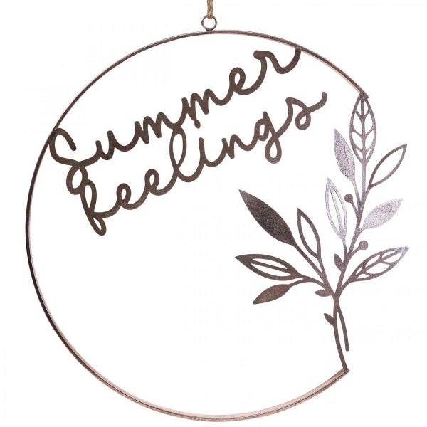 Dekorative Metall-Fensterdekoration mit der Aufschrift Summer Feelings und Blättern