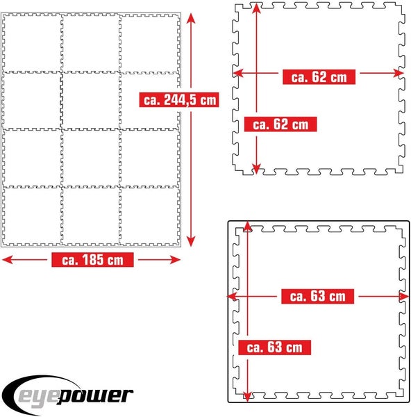 4.8qm Kampfsportmatte 2cm - 12 Judo Matten für Zuhause 63x63cm Blau Rot