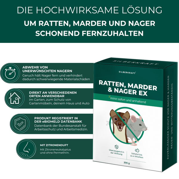 Silberkraft Ratten, Marder & Nager EX Granulat 200g, Schädlinge von deinem Grundstück fernhalten, Nagerschreck, Rattenabwehr, Mardervertreiber, Alternative zu Sprays, Gittern oder Ultraschallgeräten