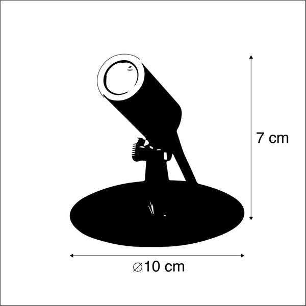 Außenstrahler mit Abmessungen: Höhe 7 Zentimeter und Durchmesser 10 Zentimeter.
