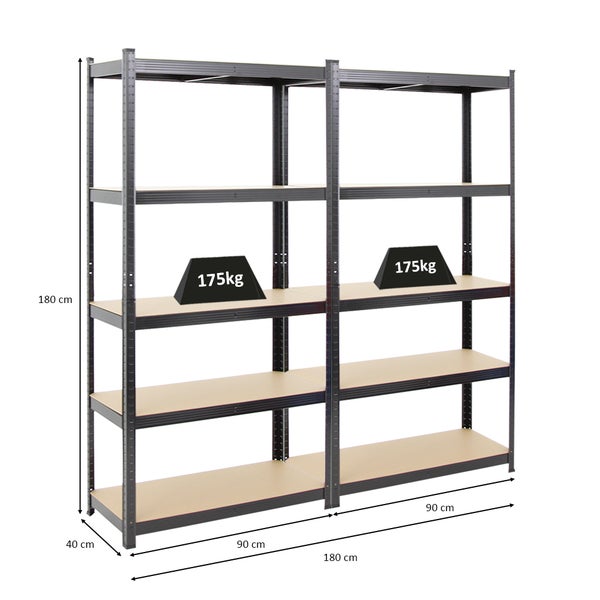 PROREGAL Mega Deal 2x Schwerlastregal Ragnar HxBxT 180 x 90 x 40 cm Fachlast 175 kg Schwarz