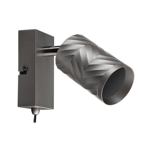 Wandspot Loreva mit verstellbarem Strahler und GU10 Fassung für austauschbare Leuchtmittel, inklusive Symbol für austauschbare Leuchtmittel.