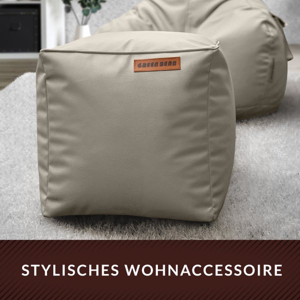 Würfelförmiger Hocker mit Kunstlederbezug und Green Bean Logo