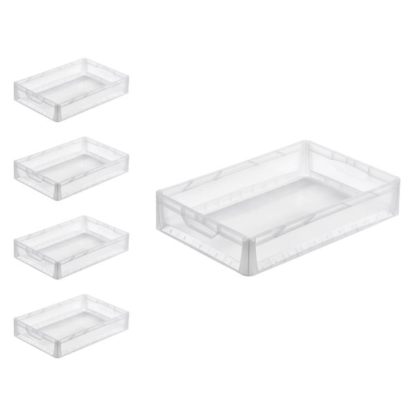 PROREGAL SuperSparSet 5x Transparenter Eurobehälter LightLine mit Offenem Griff und Scharnierdeckel HxBxT 12 x 40 x 60 cm 24 Liter Eurobox