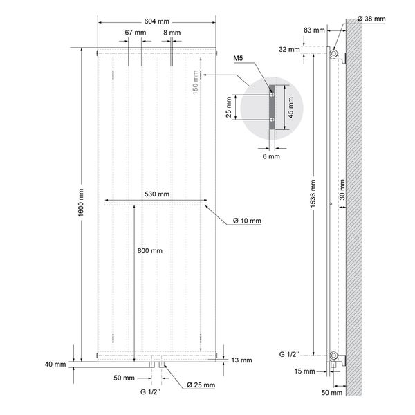 ML-Design Badheizkörper 1600x604mm Weiß Flach + Bodenanschlussgarnitur Durchgangsform Multiblock Thermostat + 1x Handtuchhalter Paneelheizkörper Mittelanschluss Vertikal Planheizkörper Flachheizkörper