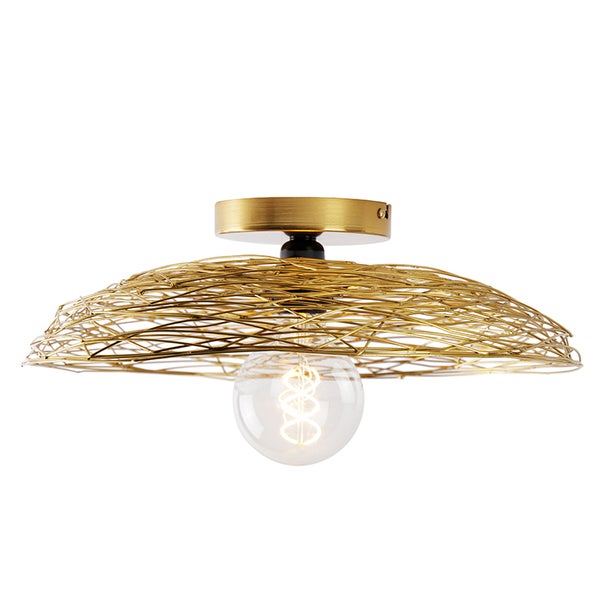 Deckenleuchte mit Metallsockel und Drahtschirm