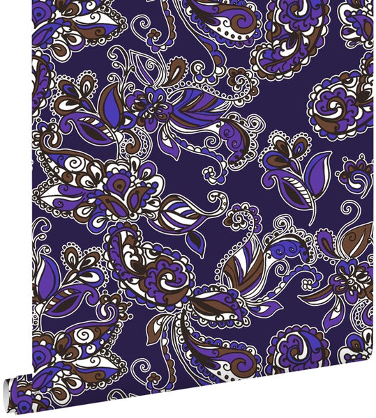 ESTAhome Tapete funky Blumen und Paisleys Lila und Braun - 53 cm x 10.05 m - 136843