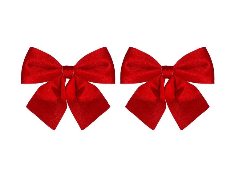 Zwei dekorative Schleifen aus Textil für die Weihnachtsdekoration.