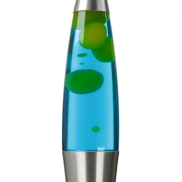 Lavalampe mit blauem Wasser und grünem Wachs