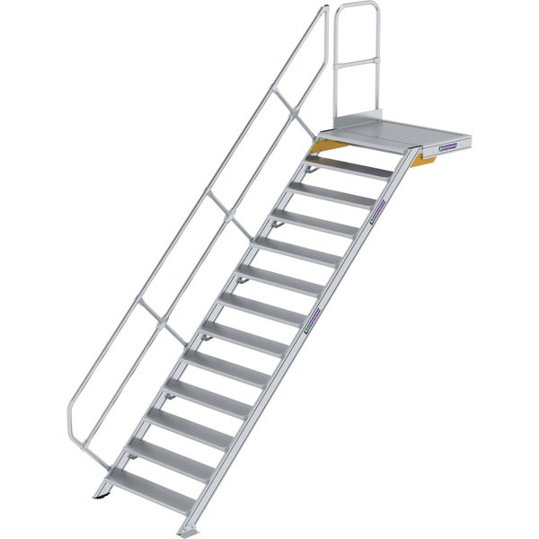 Günzburger Steigtechnik Treppe mit Plattform 45° Stufenbreite 1.000 mm 13 Stufen Aluminium geriffelt - 600473