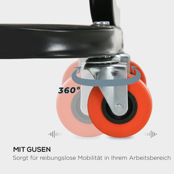 HOMCOM Werkstatthocker Arbeitshocker mit Ablage, Gepolstert Sitzkissen, Montagehocker für Garage, Werkstatt, Stahl, Rot