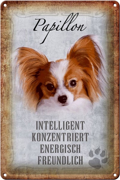 Blechschild Spruch 20x30cm Papillon Hund Schild
