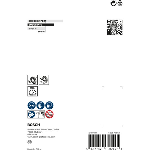 Bosch Pro Logo mit Sicherheitshinweisen und Produktdetails