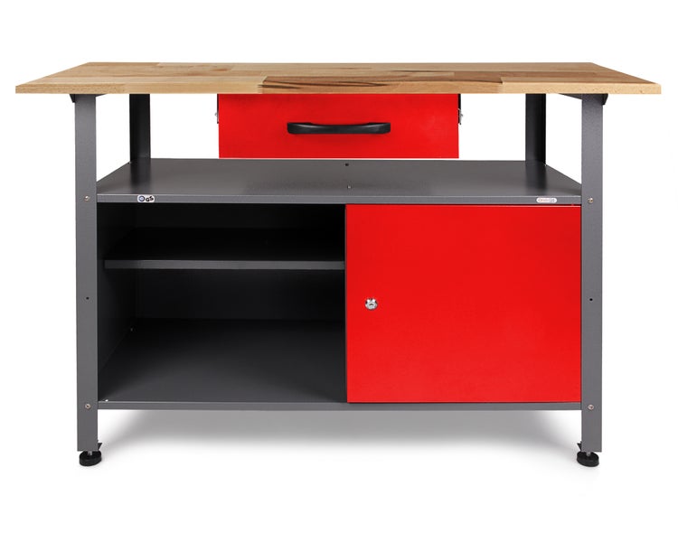 Ondis24 Werkstatt Set Klaus 120 cm 1 Schrank LED rot, Werkstatteinrichtung, Werkbank
