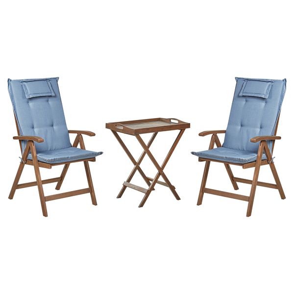 Bistro Set inkl. Kissen klappbar AMANTEA Akazienholz Blau