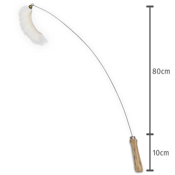 Premium Katzenangel Set mit 4 handgemachten Anhängern: Naturfedern, Echtes Schaffell, robustes Ziegenleder, lustige Bänder. Einfach zu wechseln