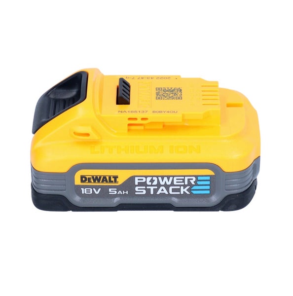 Gelb-grauer DeWALT Powerstack Lithium-Ionen-Akku 18 Volt 5 Amperestunden.