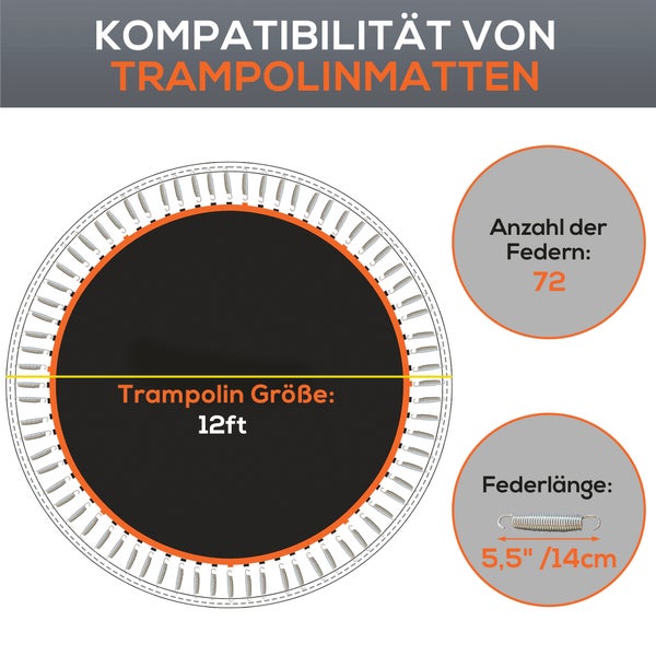 SPORTNOW Trampolinmatte, Ø323 cm Sprungmatte passend für 3,66 m Trampolin, Trampolinrahmen mit 14 cm Federn, 72 Ringen, Trampolin-Ersatz-Matte, Schwarz