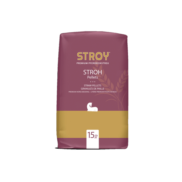 STROY Stroh Pellets Premium Pferdeeinstreu im 15 Kilogramm Sack.