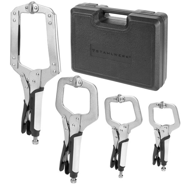 STAHLWERK Gripzangen Set 4-teilig C-Form 6 bis 14 Zoll inklusive Transportkoffer