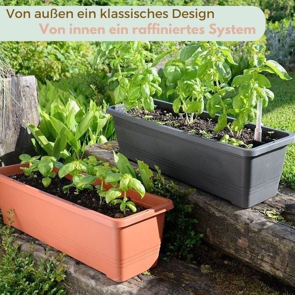 Blumenkasten Fensterbank Außen Blumenkasten Balkongeländer Balkonkasten mit Wasserspeicher Metall Halterung Pflanzkasten Outdoor 80 cm terrakotta