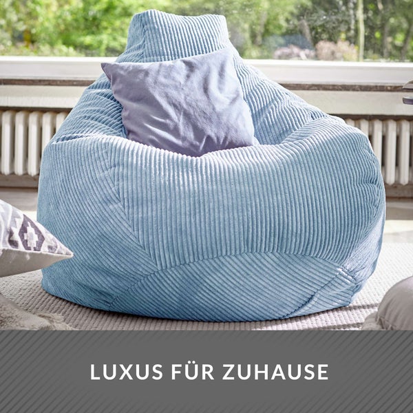Green Bean Sitzsack mit Rückenlehne 80x80x90cm - Gaming Chair mit 230L Füllung Cordstoff - Bean Bag Bodenkissen Lounge Sitzhocker Relax-Sessel Gamer Gamingstuhl Hellblau