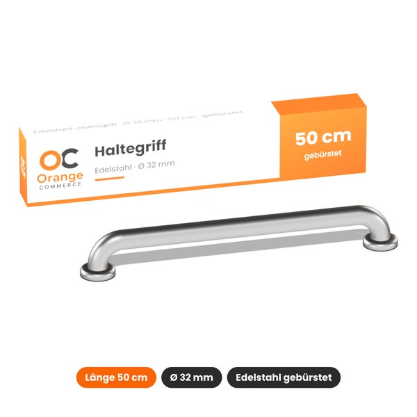 Edelstahl Haltegriff von Orange Commerce, 50 cm Länge und 32 mm Durchmesser, gebürstete Oberfläche für Badezimmer