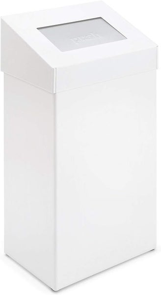 PROREGAL Robuster Abfallbehälter Mit Pushdeckel 50 Liter HxBxT 68 x 38 x 25 cm Aluminium Weiß