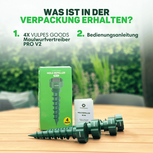 Vulpes Goods Maulwurfabwehr - Ultraschall Maulwurfschreck - Maulwurfvertreiber - Flexible Verwendung durch Solarmodul - 4 Stück