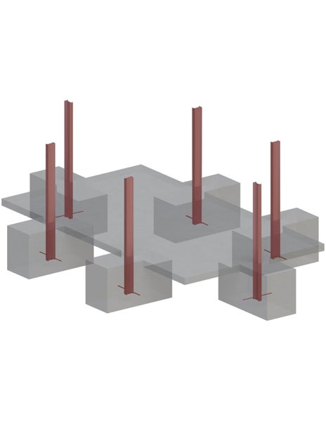 Illustration eines Fundamentplans mit Betonfundamenten und Stahlstützen