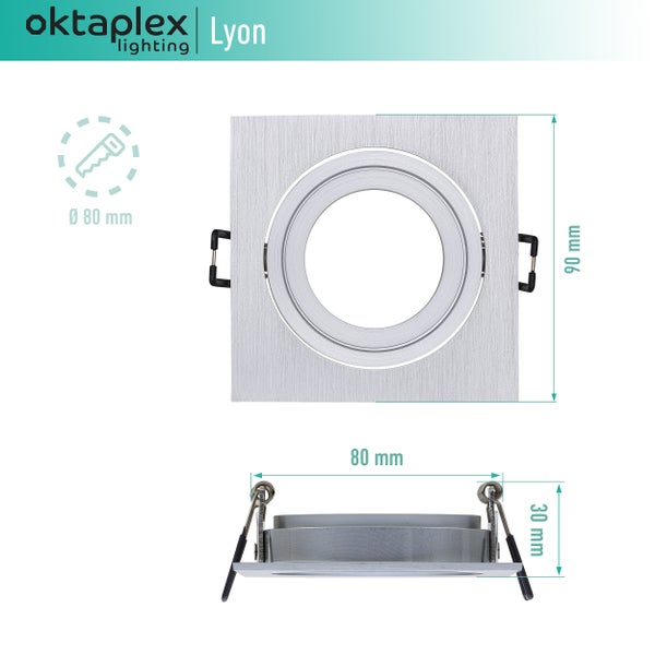 Lyon Einbauspot schwenkbar 6 Stück Alu gebürstet Deckenspots GU10 kompatibel flach 80 mm Lochmaß silber hochwertige Lichtlösungen