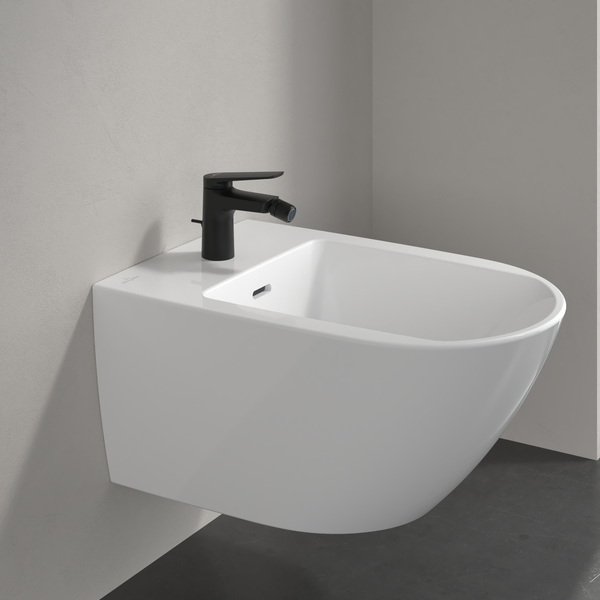 Villeroy & Boch Oasis Einhebel-Bidetarmatur, Bidet Wasserhahn mit Zugstange und Keramikkartusche, Bidetmischer wassersparend, Auslauf Höhe 73mm, rund, Matt Black