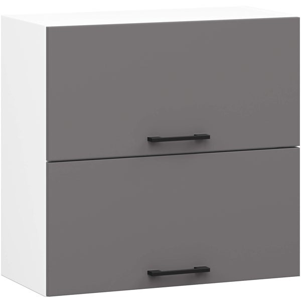 Wandschrank mit zwei grauen Türen und schwarzen Griffen