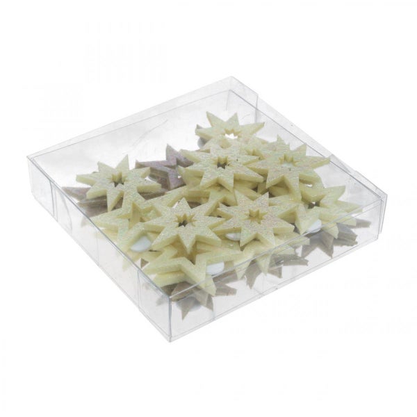 Dekorative Sterne in einer transparenten Kunststoffbox