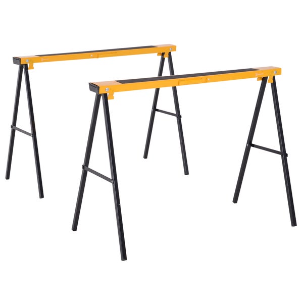 DURHAND 2er-Set Arbeitsbock Sägepferd Klappbar Unterstellbock rutschfest Metall Gelb 99,5 x 50 x 76 cm