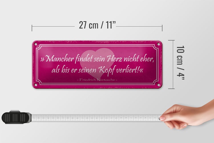 Blechschild Spruch 27x10cm mancher findet sein Herz nicht Dekoration