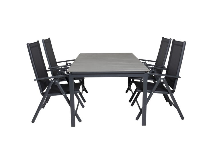 Levels Gartenset Tisch 100x160/240cm und 4 Stühle Break schwarz, grau. 100 X 160 X 75 cm