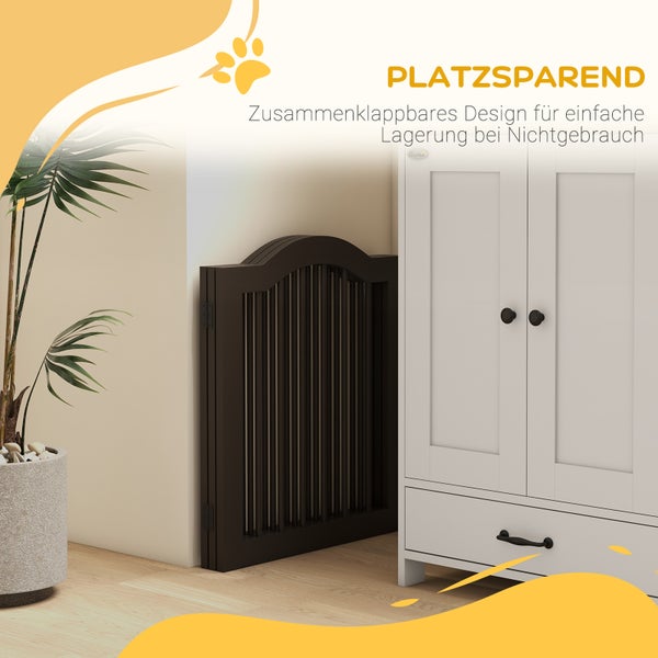 PawHut Absperrgitter Hund 3-teilig, 154,5 x 61 cm Faltbar Hundegitter mit Tür, Türschutzgitter mit 2 Stützfüßen, Freistehend Treppengitter für Küche, Flur, Kaffee
