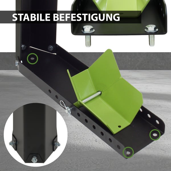 Motorradwippe Stahl 10-fach verstellbar Radgröße 8-24 Zoll Reifenbreite bis 145 mm schwarz/grün