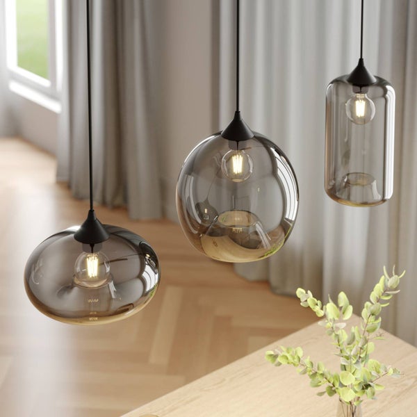 Lindby Esstisch Pendelleuchte Glas rauchgrau, Hängeleuchte Rauchglas Esszimmer 3x E27 ohne Leuchtmittel Hängelampe Wohnzimmer Esszimmerlampe