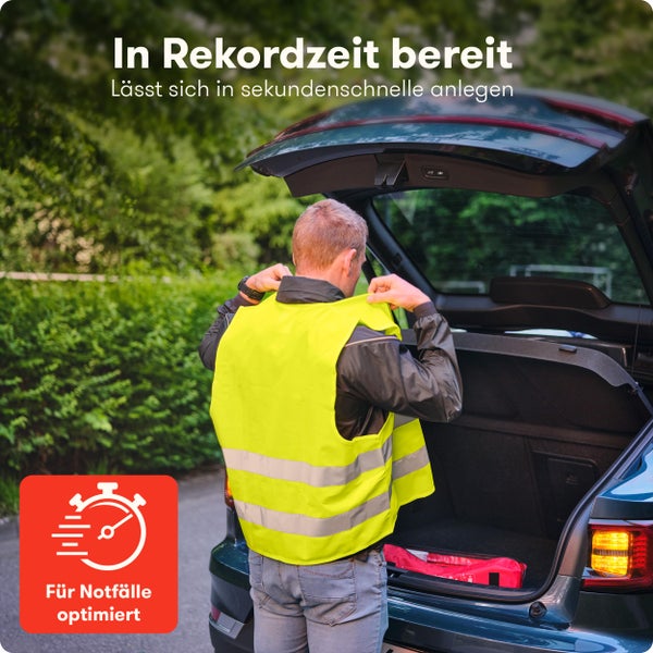 PURAHELP Warnwesten Auto 4er Set Europaweit gültig nach EN ISO 20471 - Reflektierende Warnweste Auto - Sicherheitsweste Auto Warnweste Gelb - Warnschutzweste - Sicherheitswesten für Erwachsene