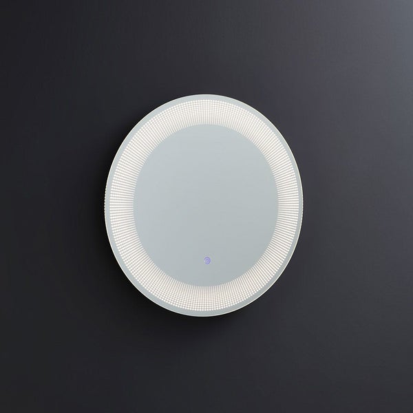 Runder Badezimmerspiegel mit integrierter LED-Beleuchtung und Touch-Sensor-Schalter.