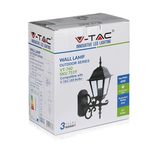 V-TAC VT-760-B - E27 Außenbeleuchtung - Wandleuchten - Up - Mattschwarz - IP44