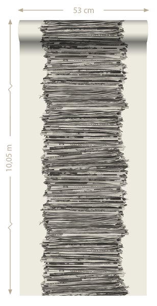 Tapetenrolle mit Zeitungsstapel-Motiv, 53 cm breit, 10,05 m lang
