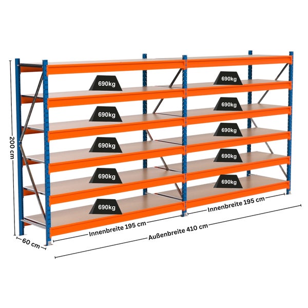 Regal mit fünf Ebenen und Gewichtsangabe