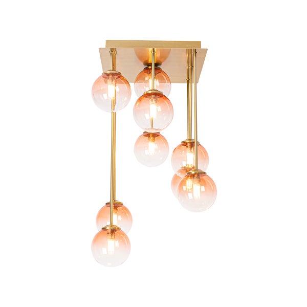 Moderne Deckenleuchte mit mehreren Glaskugeln und Metallaufhängung.