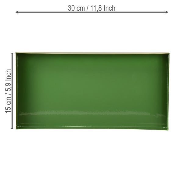 Rechteckige grüne Pflanzschale mit den Maßen 30 mal 15 Zentimeter