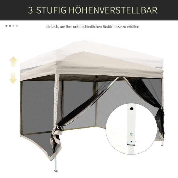 Outsunny Faltpavillon Pavillon Faltzelt mit Seitenwänden inkl. Tragetasche, Stahl+Oxford, Beige, 3x3x2,55m