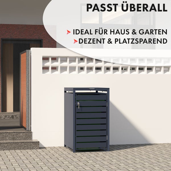 FLOORDIREKT Mülltonnenbox Magnus mit Edelstahlrahmen 68 x 80 x 116 cm - 1 Tür
