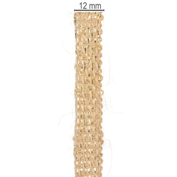Dekorationsband aus Jute mit Goldfaden, Breite 12 Millimeter